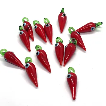10Pcs Red Hot Chili üveggyöngyök Charm kiegészítők Méret 9x32mm Laza üveggyöngyök Női ékszer kiegészítők
