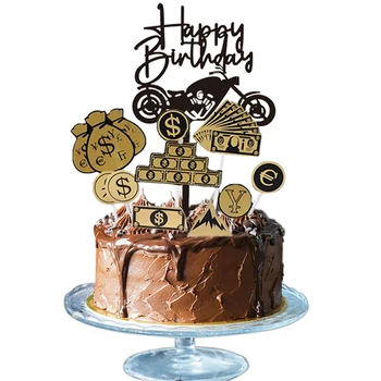 11db/készlet mozdony Boldog születésnapot akril torta zászló arany sportkocsis torta topper felnőtteknek születésnapi zsúr torta dekoráció