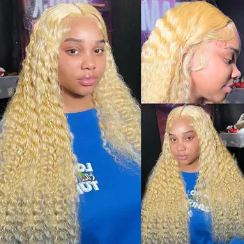 13X4 613 Frontális csipke haj Szőke mély hullám 280% sűrűségű átlátszó Előtépett babahajjal Brazil emberi haj nőknek