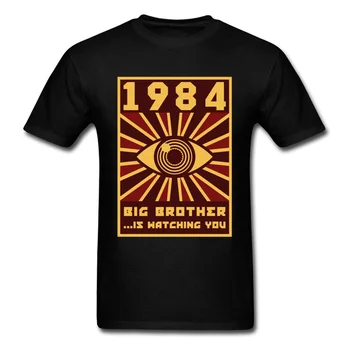 1984 Big Brother póló Férfi fekete felsők Grafikus póló Hórusz szemkörnyékápoló ruházat Vintage pólók 80-as évek pólók Vicces hipszter utcai viselet
