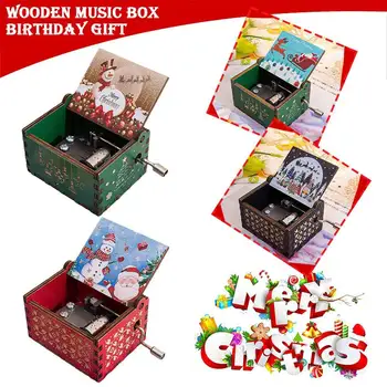 1db Új fa kézi működtetésű zenedoboz Boldog karácsonyt zene Kiváló újévi karácsonyi ajándék gyerek barátnak Music Box nagykereskedelem