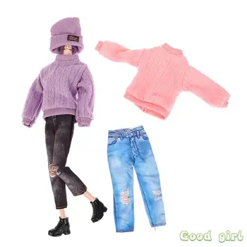 1Set alkalmi ruhák Kalapok Cipők 1/6 baba téli pulóverek Jean nadrág lány baba viselet 30cm baba ruha kiegészítő DIY ajándék játék
