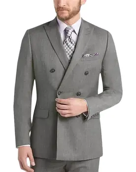 2022 Új férfi öltönyök szürke dupla mellű esküvői vőlegény nadrággal szmokinggal egyedi vőlegény szalagavatóhoz Legjobb férfi ruha (dzseki + nadrág + nyakkendő)