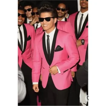 2023 Férfi öltöny Blazer Slim Fit rózsaszín kabát fekete kendő hajtóka üzleti kabát két darab (dzseki + nadrág)