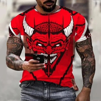 2023 Nyári démon sátán grafikus jelmez férfi póló Hellfire Club sorozat Rövid ujjú ruházat Pólók Hip Hop utcai ruházat