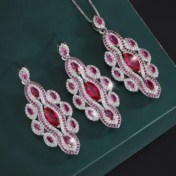 2023 Trendi temperamentum Luxus minőségű ékszerek 925 Silver Lab Ruby medál nyaklánc fülbevaló Női esküvői bankett ékszer szettek