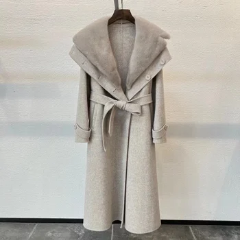 2023 Őszi téli divat Új női ruházat Kasmír nyérc közepes hosszúságú kabát 1002