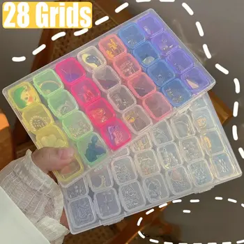 28 Girds Square átlátszó műanyag tároló doboz Szervező ékszerekhez Körömművészet Gyémántfestés kiegészítők Konténer dobozok