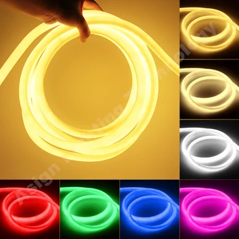 360 kerek LED neon fénycsík 220V 120leds / m hideg fehér / természetes fehér / piros / zöld / kék / rózsaszín vízálló cső rugalmas kötéllámpák