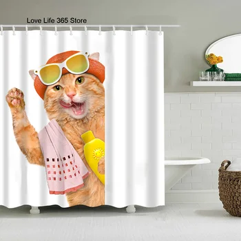 3D rajzfilm aranyos macska zuhanyfüggönyök mosható szövet poliészter kád Art fürdőszobai dekoráció válaszfal akasztókkal lógó vízálló
