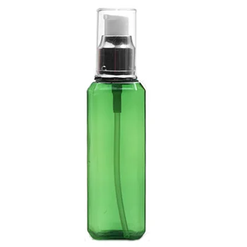 3db/csomag 100ml zöld színű négyzet alakú újratölthető préselhető PET Hordozható műanyag lotion palack alumite ezüst színű pumpával