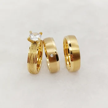 3db esküvői eljegyzési gyűrű szett férfi és nő szerelmeseinek szövetsége 18k aranyozott ékszer cz gyémánt gyűrű