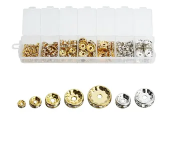 4 6 8 10 12mm mix méret ezüst Arany strassz Rondelles kristálygyöngy laza távtartó gyöngyök barkácsoláshoz Ékszerkészítő kiegészítők doboz