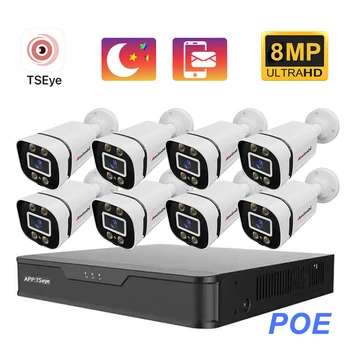 4K videó megfigyelő hálózati DVR rendszer 8db POE Bullet IP kamerával 8MP arcfelismerés 8 csatornás NVR készlet