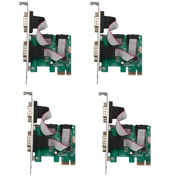 4X PCI-E PCI Express Dual Serial DB9 RS232 2 portos vezérlő adapter kártya zöld
