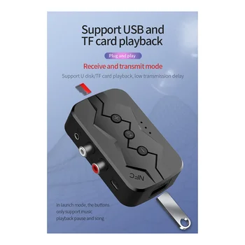 5.0 All-in-1 Bluetooth vevő NFC Bluetooth adó támogatja a TF kártyát U lemezes lejátszás RCA hívóadapter