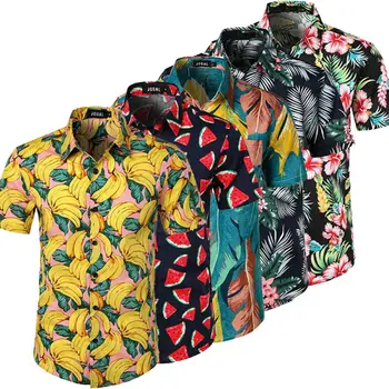 5 stílus férfi hawaii stranding virágos gyümölcsmintás ingek felsők alkalmi rövid ujjú nyári vakáció divatfelsők