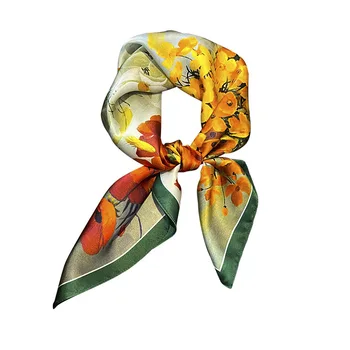 70CM Négyzet 100 Eperfa selyem nyakkendők nőknek Fényes olajfestmény Virágok Üzleti sál Nyári nyakvédő Női sálak