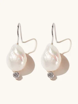925 Sterling ezüst gyöngycsepp fülbevaló nőknek Természetes édesvízi barokk gyöngy kocka cirkónium lógó horog fülbevaló ékszerek