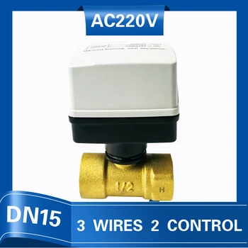AC220V DN15 DN20 DN25 sárgaréz elektromos szelep 2-utas motoros golyóscsap Három vezetékes vezérlés vízvezetékhez, HVAC