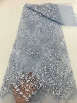 afrikai gyöngyös flitterek csipkeszövet 2023 Kiváló minőségű nigériai vőlegény esküvői ruha hímzés francia tüll csipke szövet 5 yard