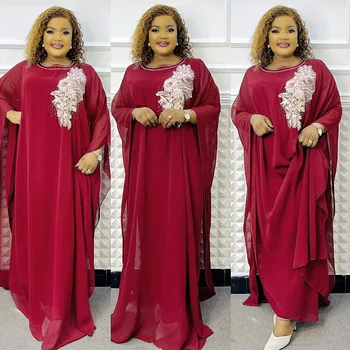 Afrikai ruhák nőknek 2023 Muszlim tiszta színű rátétes hagyományos laza esti parti Abayas Islam Nigéria Kanga ruházat