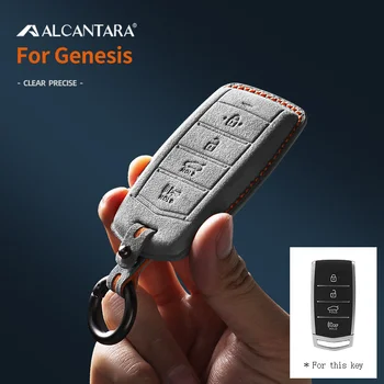 Alcantara velúr autós kulcstok Teljes borítótartó héj kulcstartó Genesis 2017-2020 G70 G80 G90 automatikus kulcsvédő tartozékok