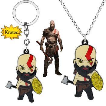 Anime Kratos figura kulcstartó medál kulcstartó Online játék God of War III téma Ékszer Rajzfilm Kratos Hold fejsze kulcstartó ajándék