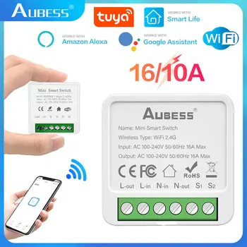 AUBESS Tuya intelligens otthoni WiFi kapcsoló 10/16A megszakító 1/2 lámpákhoz Beépített teljesítménymonitor Alice Alexa Google Asszisztens számára