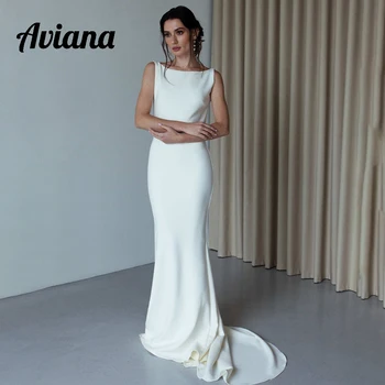 Aviana Satin egyedi készítésű sellő esküvői ruhák női ujjatlan gombóc nyakú menyasszonyi ruhák hát nélküli seprővonat свадебное платье