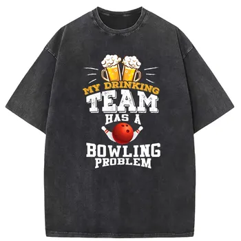 Az ivócsapatomnak bowlingproblémája van Póló vicces új pulóverek Túlméretezett hosszú ujjú férfiak Klasszikus sportruházat Ősz