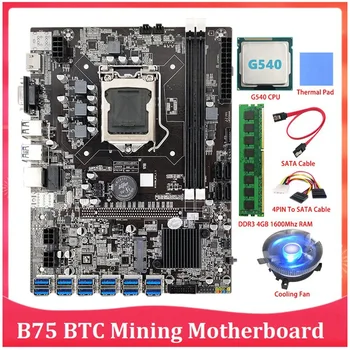 B75 ETH bányászati alaplap LGA1155 12 PCIe USB-hez G540 CPU + DDR3 4GB 1600Mhz RAM grafikus kártyához B75 BTC bányászat