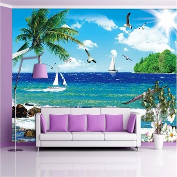beibehang egyedi fotó fali papír Luxus HD Sirály tengeri sziget kék ég pálma vitorlás 3D nagy tapéta falakhoz 3D falfestmény