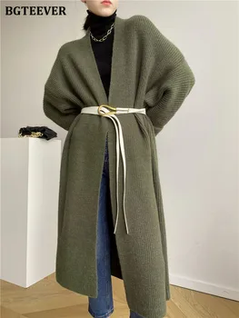 BGTEEVER Őszi tél Túlméretezett kötött kardigánok Nők Elegáns bő nyílt öltéses pulóverek Női kötöttáru