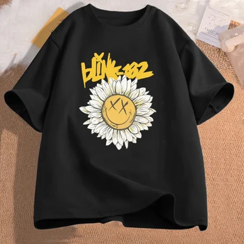 Blink-182 Pólók Punk Band World Tour Cotton pólók Alkalmi vintage százszorszép virág grafikai pólók Nők Férfi Streetwear felsők