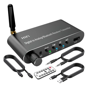 Bluetooth 5.1 adóvevő digitális-analóg audio átalakító fekete alumíniumötvözet TV-hez, játékhoz