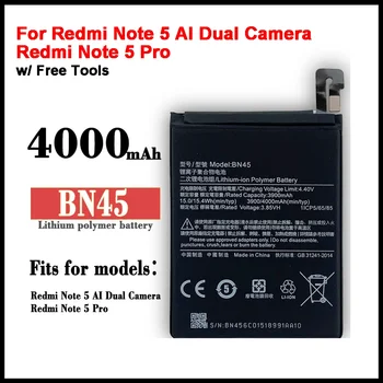  BN45 4000mAh akkumulátor Xiaomi Redmi Note 5 AI kettős kamera Note 5 Pro BN45 telefoncsere akkumulátorokhoz + eszközökhöz