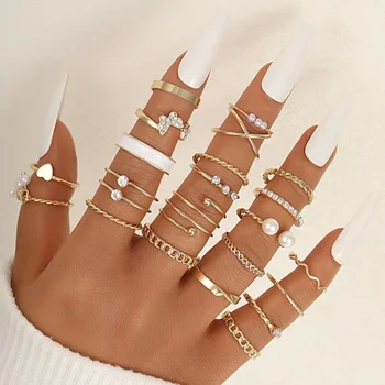 Boho cirkon gyűrűk szett arany színű nők Bohémia kristály hold nyíl ujj farokgyűrűk divat Bijoux ékszer ajándékgyűrű női 2023