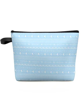 Bohém geometrikus kék nagy kapacitású utazási kozmetikai táska hordozható sminktároló tasak női vízálló ceruzatartó