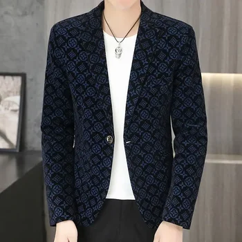 Boutique férfi divat elegáns úriember komfort nyomat kordbársony koreai változat Business Casual Brit stílusú Slim Fit Blazer