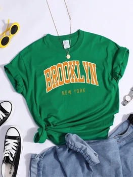 Brooklyn New York Print póló laza kreativitás pólók kerek nyakú egyéni pólók puha, kényelmes női ruhák