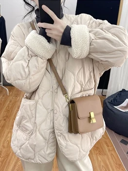 Báránygyapjú pehelykabátok Nők Őszi tél Vastagítson meleg pamut párnázott kabátok Koreai divat alkalmi laza egymellű felsőruházat