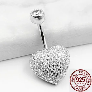 Cirkon kő szív köldök köldök piercing nőknek 925 Sterling ezüst body bar divat