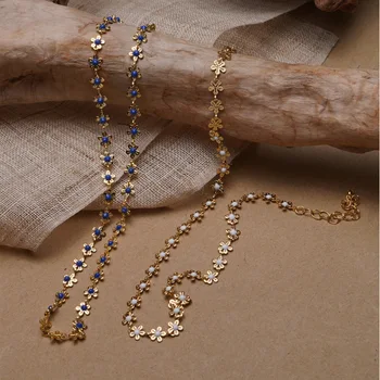 Collier arany színű virág medál nyaklánc kék choker lánc nyakláncok nőknek Kolye Bijoux nyakörvek Mujer nyaklánc ékszerek