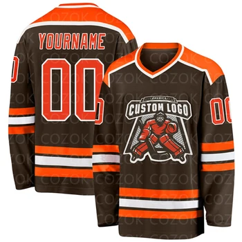 Custom Brown Hockey 3D Print You Name Number Men Women Ice Hockey Jersey Competition Training Jersey