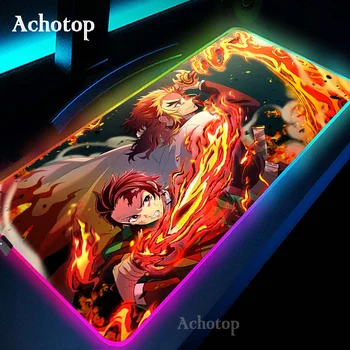 Demon Slayer Kimetsu nem Yaiba nagy egérpad RGB XXL számítógép LED egérpad Tapis De Souris anime PC Gamer asztali szőnyeg