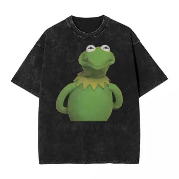 Disney Kermit The Muppets pólók Hip Hop mosott rövid ujjú Oversize póló Vintage férfiaknak Női Streetwear Nyári pólók