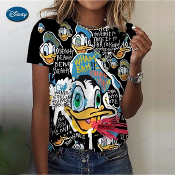 Disney rajzfilm Mickey egér grafikus nyomtatás női póló divat 2024 nyári alkalmi laza kerek nyakú rövid ujjú póló felsők
