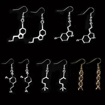 Divat DNS Dopamin molekula fülbevaló nőknek Biológia Kémiai szerotonin ékszerek Hook fülbevaló Tanár Diák ajándékok
