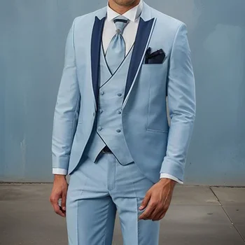 Divat férfi öltönyök Slim Fit vőlegény Tuxedo Peak hajtóka 3 részes öltöny esküvői egyedi báli vacsoraparti Hivatalos jelmez 2024